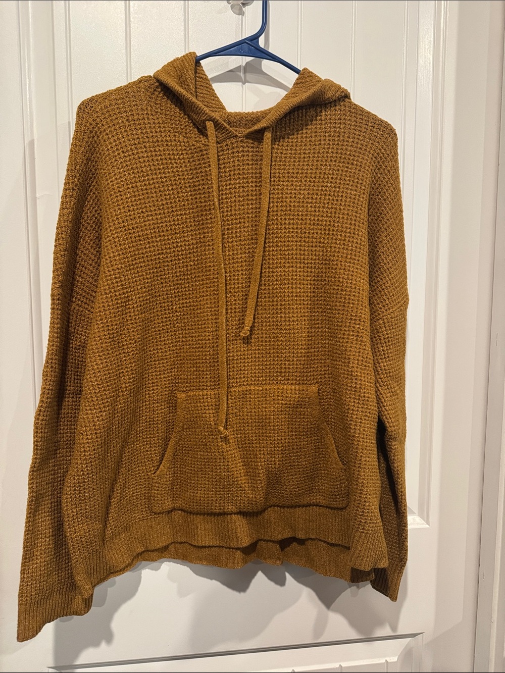 aerie Waffle-Knit Hooded Pullover - Mustard Brown